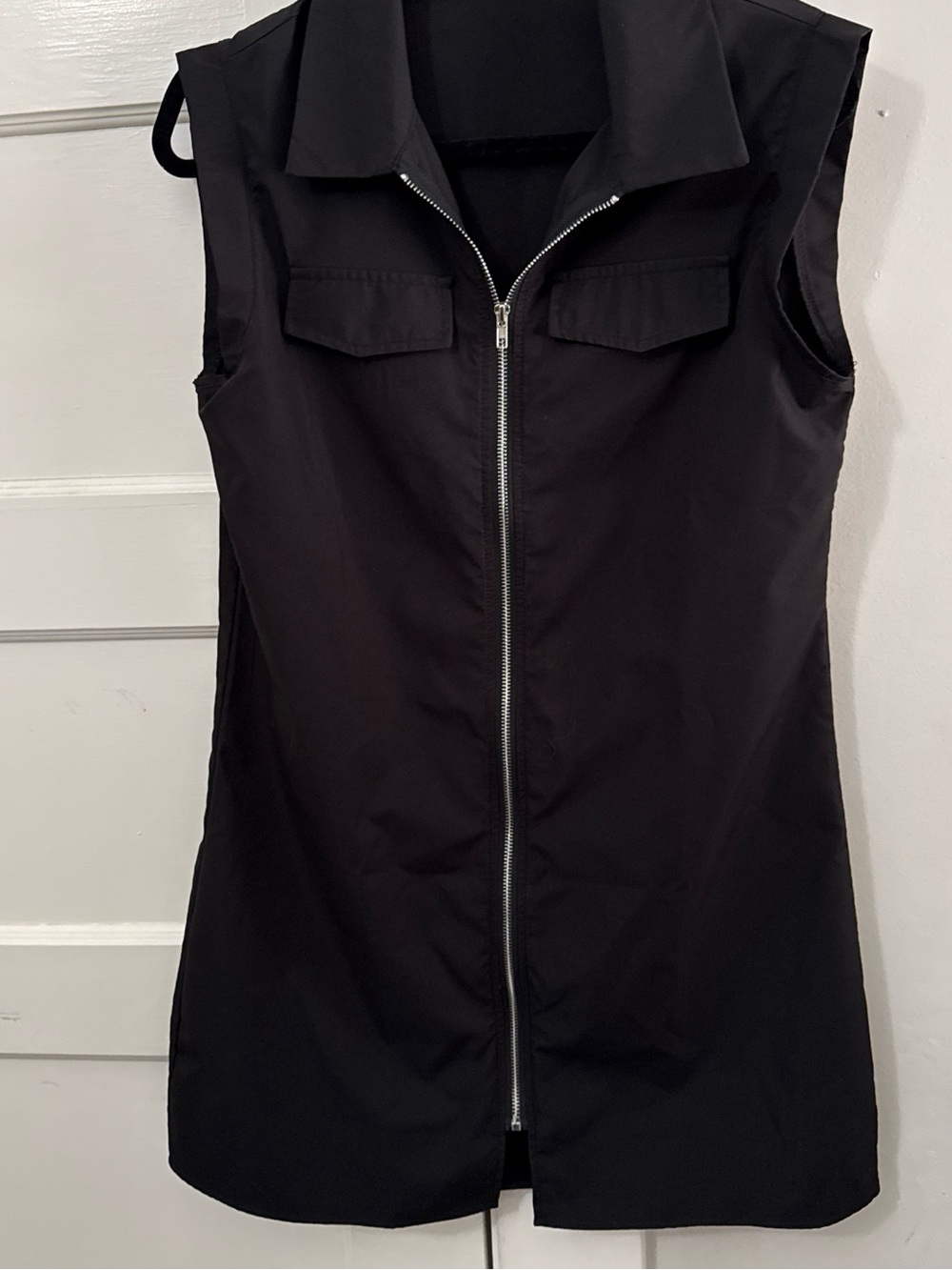 Sleeveless Zip-Front Black Shirt Dress